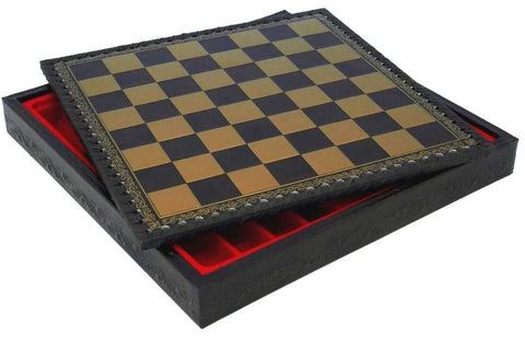 Arabic Metal Chess Set, Leatherette Board Box 48cm, Made in Italy & Checkers