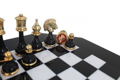 Italfama Luxury Chess Set, Gold & Silver Plated, Marble Board with Drawer