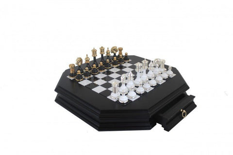 Italfama Luxury Chess Set, Gold & Silver Plated, Marble Board with Drawer