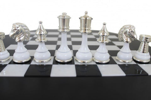 Italfama Luxury Chess Set, Gold & Silver Plated, Marble Board with Drawer