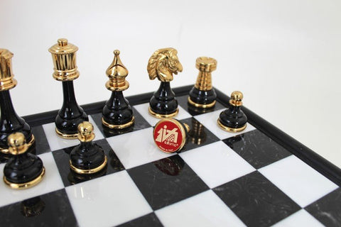 Italfama Luxury Brass Chess Set, Gold/Silver Plated, Marble Wood Board, Drawer