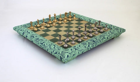 Italfama Gold & Silver Plated Metal Chess Set, Wood/Faux Leather Board, Italian