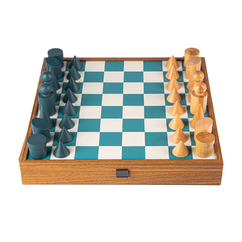 Wood Chess Set Bauhaus Style Chessmen Leatherette Board 40Cm Manopoulos Sd50Tir