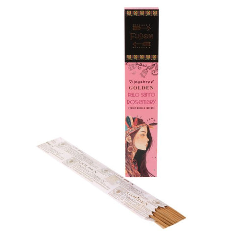 Vijayshree Golden Fusion Palo Santo & Rosemary Incense Sticks, 15g, Hand-Rolled