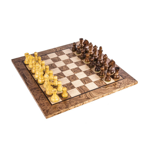 Walnut Burl Chess set 40x40cm with Staunton Chessmen Manopoulos