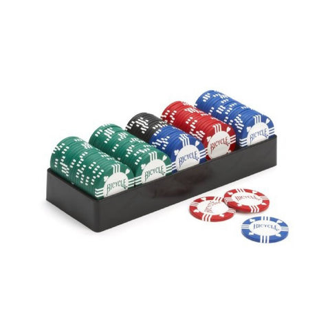 Bicycle 100 Poker Chip Set With Tray 8 Gram Clay Filled 4 Colors Tournament
