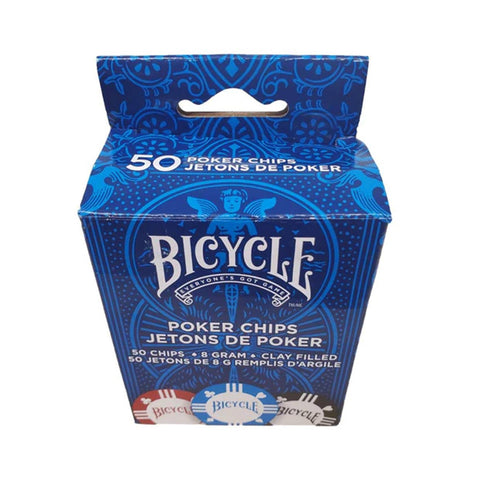 Bicycle Plastic Poker Chips 50 Count 8 Gram Clay Filled 3 Colors Tournament