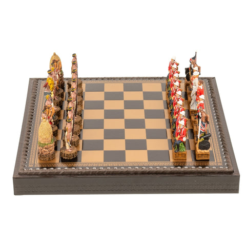 Italfama British vs Zulu Chess Set Leatherette Board w/ Storage, 3-in-1