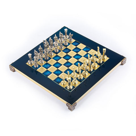 Greek Roman Period Metal Chess Set Gold & Silver Chessmen 28Cm Manopoulos S3Blu