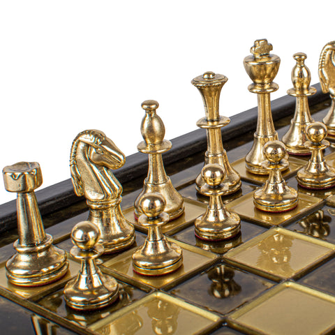 Classic Metal Staunton Chess Set Gold & Silver Chessmen 27Cm Manopoulos Sk32Bro
