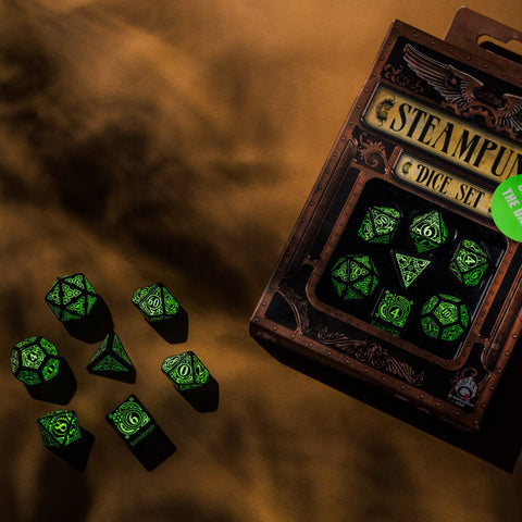 Steampunk Black And Glow In The Dark Dice Set Role Playing Games Q-Workshop NEW