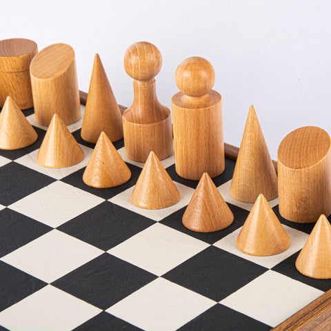 Wood Chess Set Bauhaus Style Chessmen Leatherette Board 40Cm Manopoulos Sd50Bla