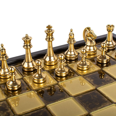 Classic Metal Staunton Chess Set Gold & Silver Chessmen 34Cm Manopoulos Sk34Bro