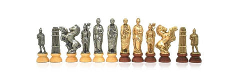 Handmade Metal Chess Set with Mahogany Board, Gold/Silver Plated, Italfama