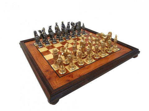 Italfama CEZARIS Metal Chess Set, Gold & Silver Pieces, Elm Wood Board 56cm