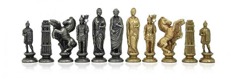 Italfama CEZARIS Metal Chess Set, Gold & Silver Pieces, Elm Wood Board 56cm