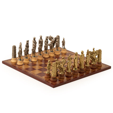 Italfama Metal Chess Set, Dark Red Leatherette Board, 45x45 cm, Made in Italy