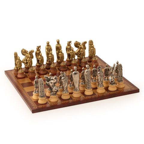 Italfama Metal Chess Set, Dark Red Leatherette Board, 45x45 cm, Made in Italy