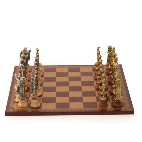 Italfama Metal Chess Set, Dark Red Leatherette Board, 45x45 cm, Made in Italy