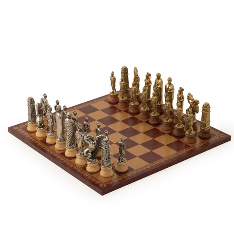 Italfama Metal Chess Set, Dark Red Leatherette Board, 45x45 cm, Made in Italy