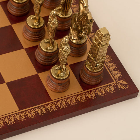 Italfama Metal Chess Set, Dark Red Leatherette Board, 45x45 cm, Made in Italy