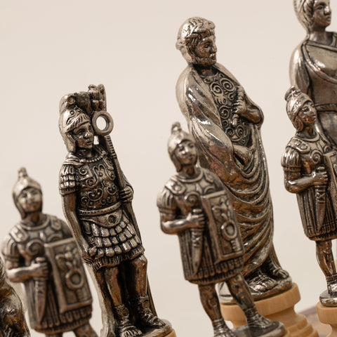 Italfama Metal Chess Set, Dark Red Leatherette Board, 45x45 cm, Made in Italy