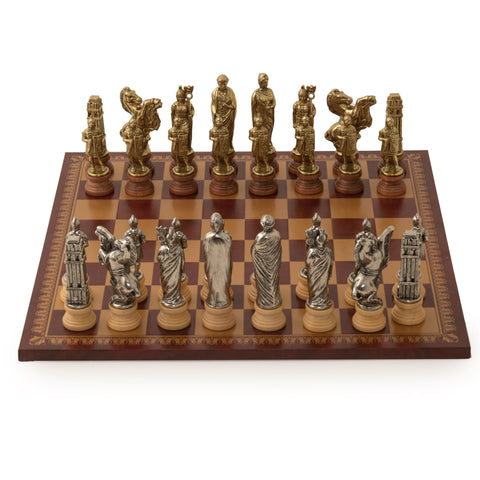 Italfama Metal Chess Set, Dark Red Leatherette Board, 45x45 cm, Made in Italy