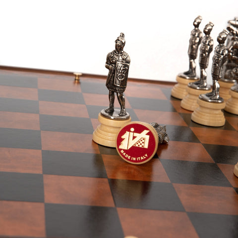 Italfama Roman Chess Set w/ Wooden Table, Leather Board, Gold/Silver Pieces