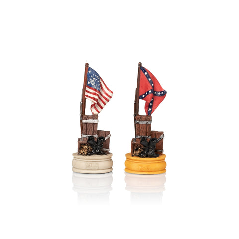 Hand-Painted Civil War Resin Chess Set w/ Leatherette Map Board, Italfama Italy