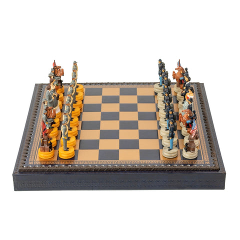 Italfama Civil War Hand-Painted Resin Chess Set with Checkers & Backgammon