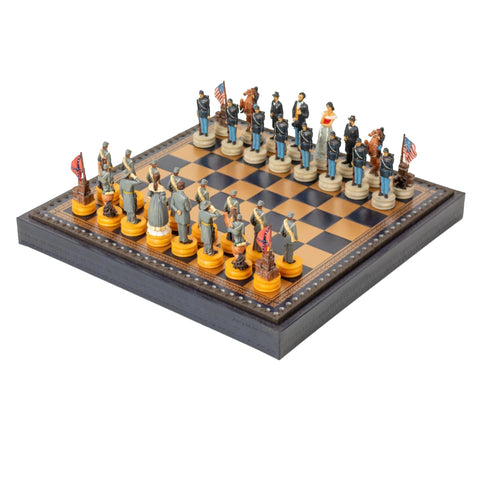 Italfama Civil War Hand-Painted Resin Chess Set with Checkers & Backgammon