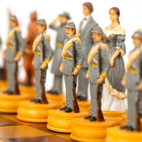 Italfama Civil War Hand-Painted Resin Chess Set with Checkers & Backgammon