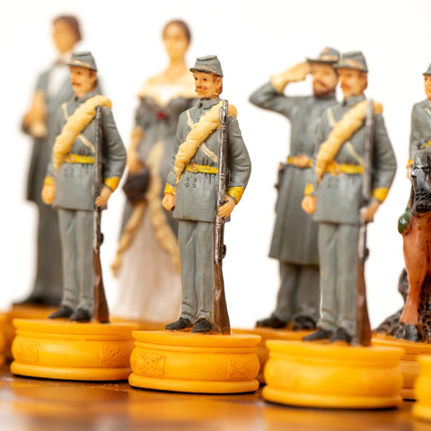 Italfama Civil War Hand-Painted Resin Chess Set with Checkers & Backgammon