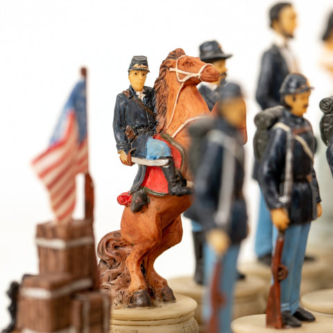 Italfama Civil War Hand-Painted Resin Chess Set with Checkers & Backgammon