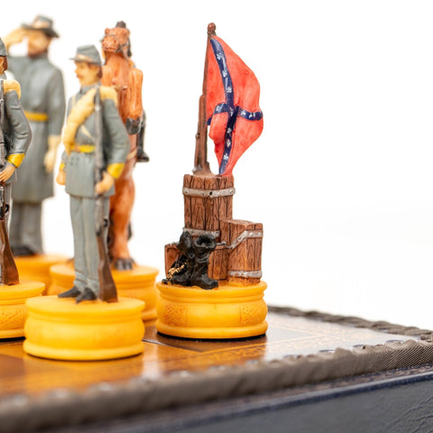 Italfama Civil War Hand-Painted Resin Chess Set with Checkers & Backgammon