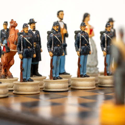 Italfama Civil War Hand-Painted Resin Chess Set with Checkers & Backgammon