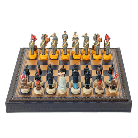 Italfama Civil War Hand-Painted Resin Chess Set with Checkers & Backgammon
