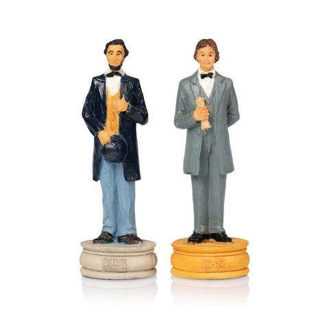 Italfama Civil War Chess Set, Hand-Painted Resin, Mahogany Board w/ Drawer Italy