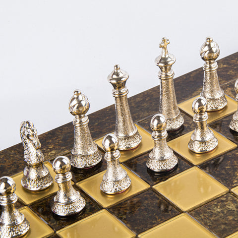 Classic Metal Staunton Chess Set Gold & Silver Chessmen 44Cm Manopoulos S33Bro