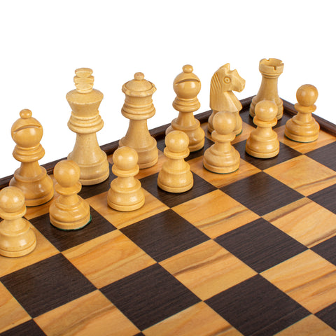 Wood Chess Set Staunton Chessmen Olive Burl/Wenge Board 27Cm Manopoulos Skw4130H