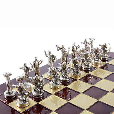 Giants Battle Chess Set Gold & Silver Chessmen Board 36Cm Manopoulos S18Red