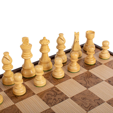 Walnut Burl Chess set 35x35cm with Staunton Chessmen Manopoulos