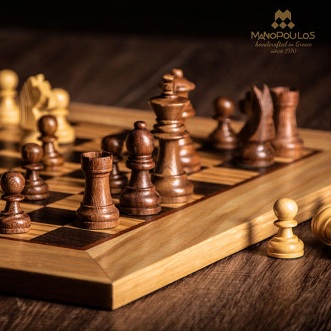Wooden Chess Set Staunton Chessmen Olive Burl Board 50Cm Manopoulos Sw43B50H