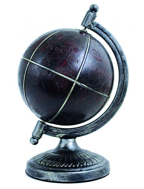 Italfama Decorative Globe 35cm β Faux Leather & Satin Metal, Made in Italy