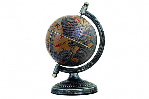 Decorative Metal & Faux Leather Globe with Artistic Map, 35cm, Made in Italy