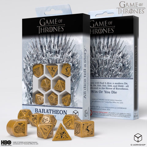 Game of Thrones Baratheon 8-Die Polyhedral Dice Set by Q-Workshop, Yellow/Black