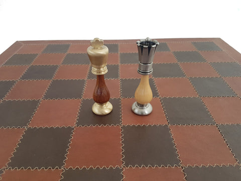 Italfama Brass Oriental Chess Set with Leather Board, 10cm King, Italy