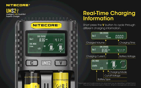 Nitecore Ums2 Intelligent USb Superb Charger Rechargeable Battery Li-Ion/Nimh