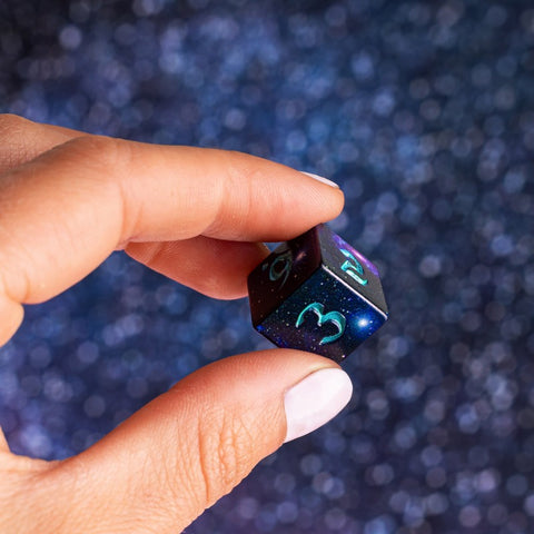 Q-Workshop Stardust Full Art 7-Die Polyhedral DND Dice Set - Nebula Theme