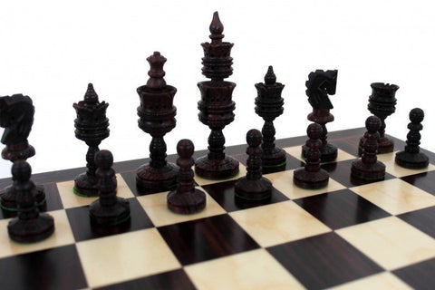 Italfama Hand-Carved Mahogany Chess Set with Board, Made in Italy, 39.5cm